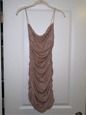 BABY BOO Women's Ruched Cowl Neck Sequin Slip Dress